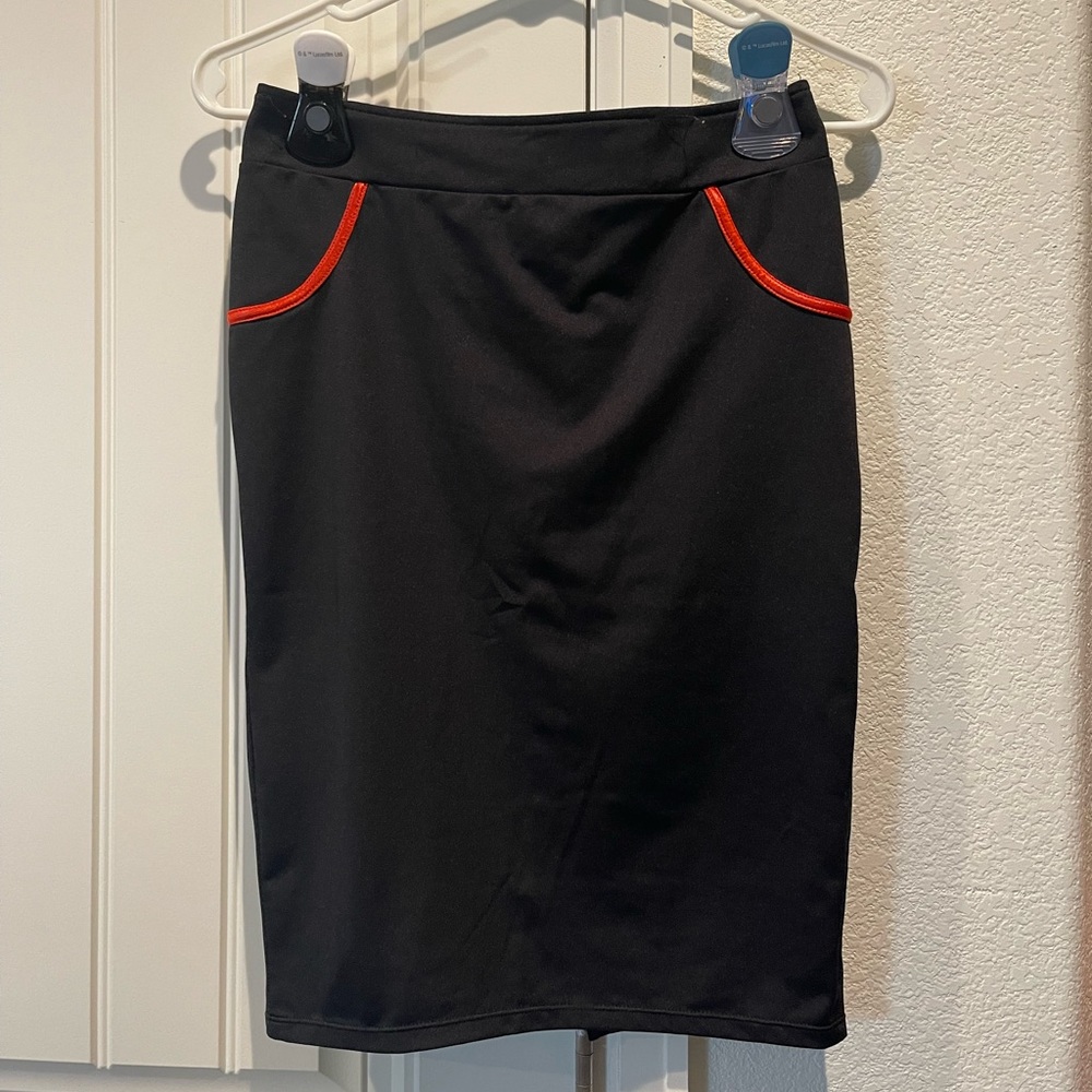 Red Ribbon Lace Up Pencil Skirt, Size Small - Picture 6 of 16